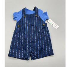 Carter's 3M Blue Striped Short Sleeve T-Shirt Navy Overall Set Cotton 2pc NWT