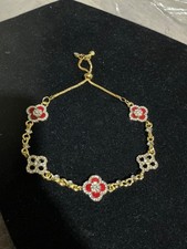 Red clover stainless steel gold plated pull bracelet handicap