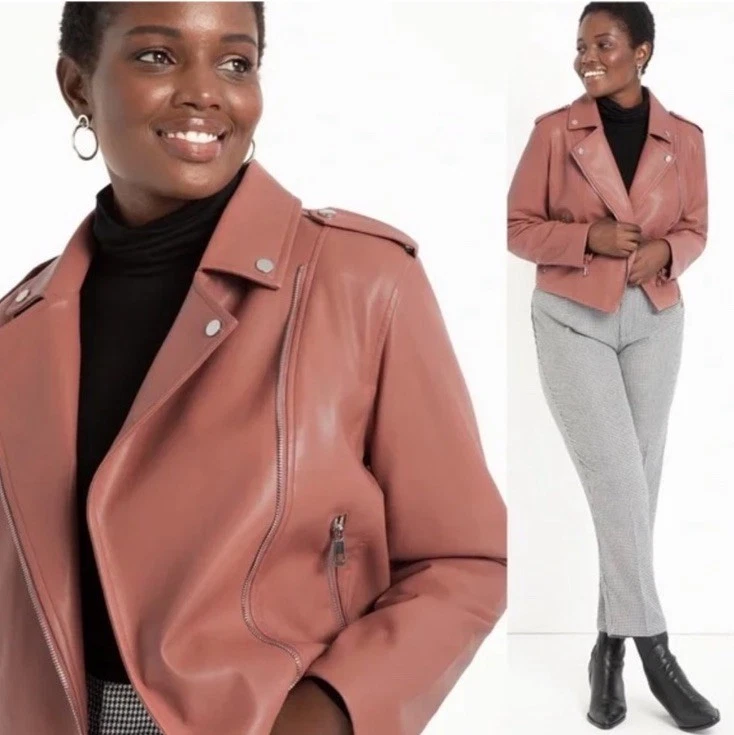 Faux Leather Outer Shell Pink Casual Coats, Jackets & Vests for