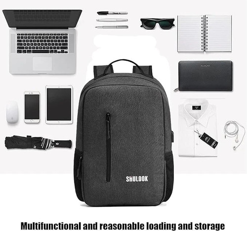 SHULOOK Laptop Backpack lightweight 15.6" USB charging port Rucksack (Black) - 第 7/7 張圖片