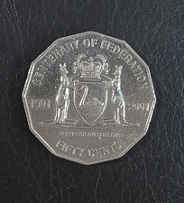 2001 Australian Rare 50 Cent Coin WESTERN AUSTRALIA Centenary Of Federation