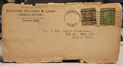 Posted Bankers Savings & Loans Envelope .01 & 1/2 Cent Stamps Omaha Nebraska