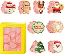 Christmas Cookie Cutters with Stamps Set, Xmas Cookie Plunger Mold, 3D Pressable