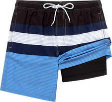 Mens Swim Trunks with Compression Liner 7 Inch Quick Dry Beach Board Shorts
