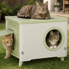 Extra Large Insulated Feral Cat House with Escape - Green Outdoor Cat House