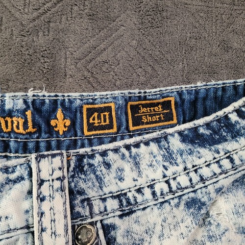 Pantalones Cortos Rock Revival Jerret Para Hombre Lavado Ácido Y2k Talla 40 Bordados Azul Jeans - Imagen 10 de 23