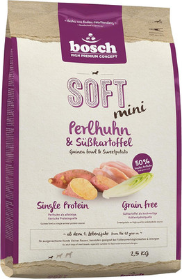Bosch HPC Soft Mini Perlhuhn Süßkartoffel Hundefutter Grain Free 2,5kg