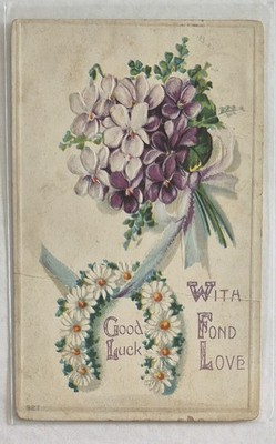 Postcard Good Luck With Fond Love/Flowers & Ribbon, Postmarked 1911, Early Divid