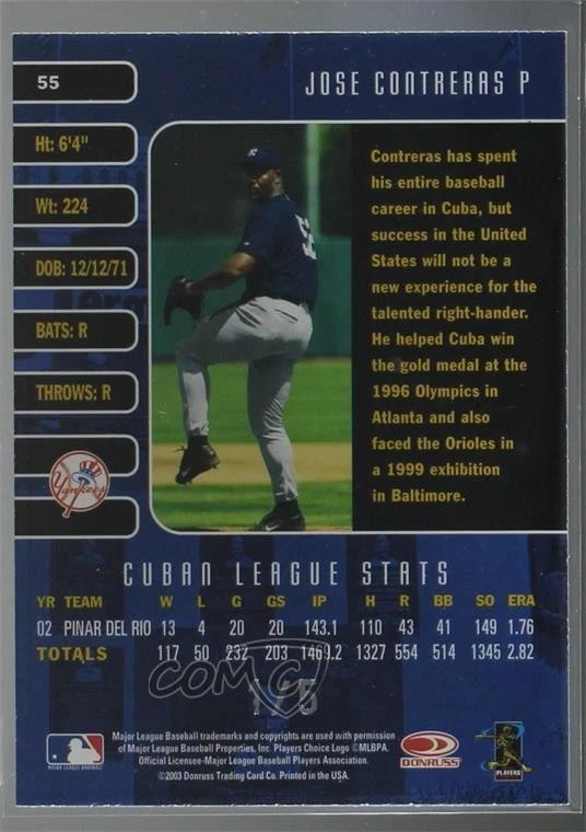 2003 Donruss Studio National Convention Embossing /5 Jose Contreras Rookie RC - Image 2 of 2