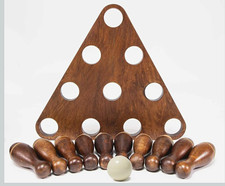 torpsports Shuffleboard Wood Ten-Pin Bowling Pin Set  Carry Bag, Tabletop Game
