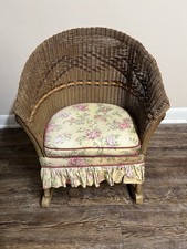 Sedia a dondolo vintage Lloyd Loom in vimini per bambini