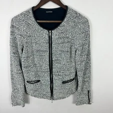 Club Monaco Boucle Zip Jacket Womens Small Black White Quiet Luxury Minimalist