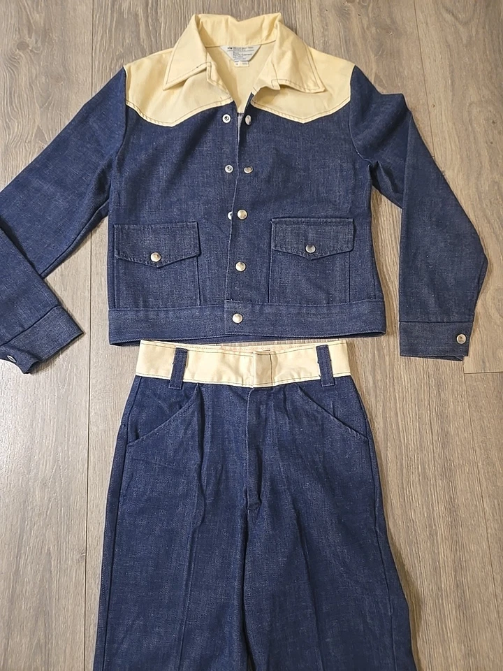 Raro Traje Denim Vintage Años 60 70 JCPenney Niños 2 Piezas Chaqueta Pantalones Talla 16 Delgado  Foto 4 de 4