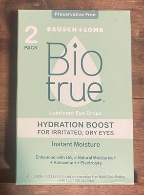 BIOTRUE Hydration Boost Eye Drops For Irritated Dry Eyes 2-Pack EXP 08/2027 NEW