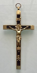 German Pectoral Crucifix Skull Crossbones, Brass & Ebony, 5.5’