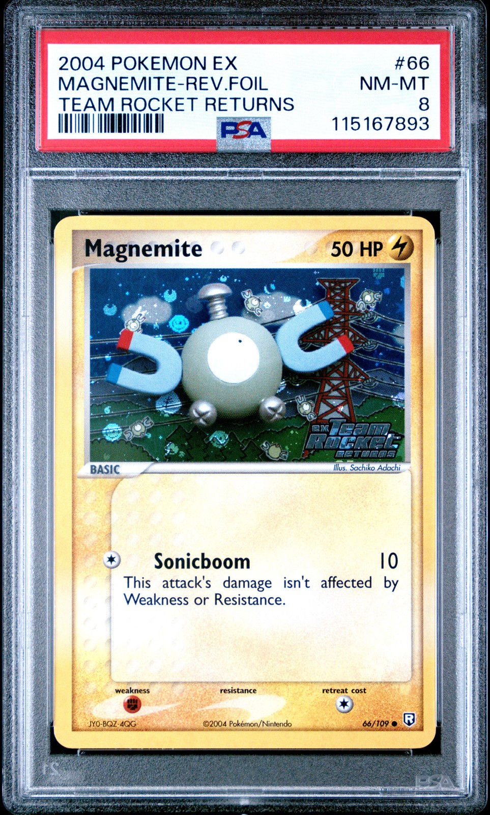 2004 POKEMON EX TEAM ROCKET RETURNS #66 MAGNEMITE-REVERSE FOIL PSA 8