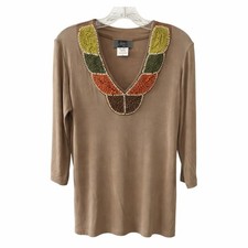 Y2K Slinky Brand Beaded Neckline Top Made in USA Size M