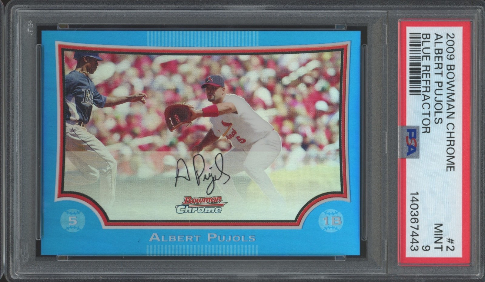 2009 Bowman Chrome Blue Refractor #2 Albert Pujols /150 Mint PSA 9 view 1