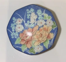 Vintage Echo Blue Flower Trinket Box 1980 Takahashi San Francisco Hand Decorated