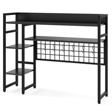 Desk Shelf w/Storage Grid Countertop Hutch for Computer Monitors Black