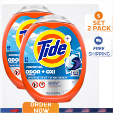 2 Pack Tide Power Pods Ultra Oxi Odor Eliminator Laundry Detergent 63 Ct Tub