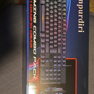 Snpurdiri Gaming Keyboard Mouse Headset Mouse Pad Combo, Rainbow Light, USB Wir 