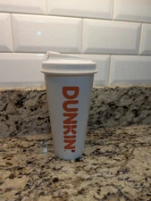 New Dunkin Donuts 16 Oz White Plastic Tumbler Coffee Cup Rare Collectible 2025