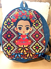 Zaino bambino Frida Kahlo borsa blu juta tessuto pelle Messico eredità ispanica