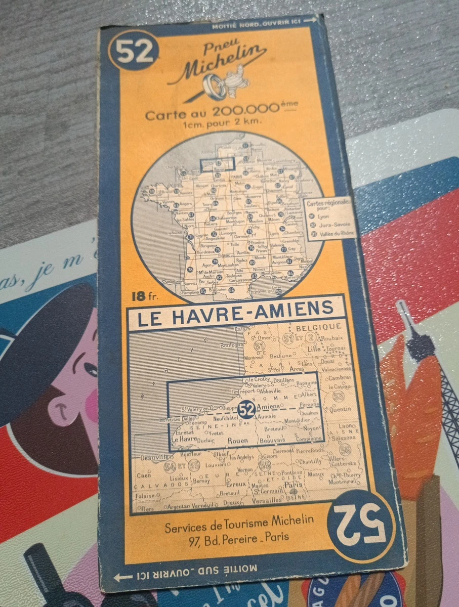 Cartes Routières - carte routière Michelin : Le Havre Amiens n° 52