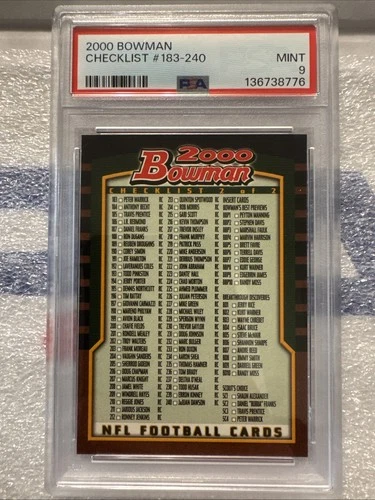 2000 Bowman Checklist #183-240 PSA 9 MINT Tom Brady Patriots RC