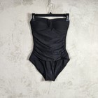 DKNY One Piece Swimsuit Womens Large Black Ruched Bandeau Notched Maillot Beach