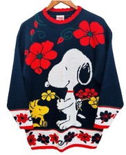 Vintage 90  s Snoopy  Friends Knit Sweater Snoopy  Woodstock M RARE Made In USA