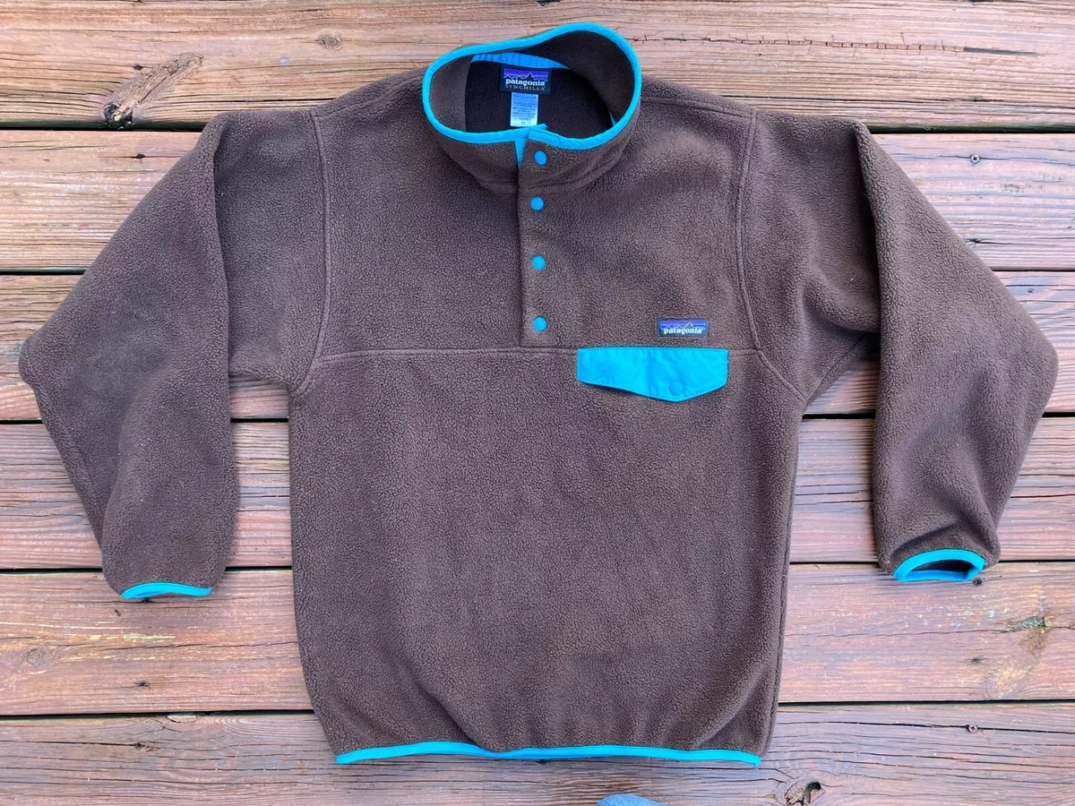 Patagonia Synchilla Snap t Fleece Pullover Brown Blue Mens Size XS 25450