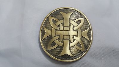 Boucle De Ceinture Homme En Laiton – Croix Celtique Ronde – Finition Antique – Marque Tartancity – Neuf