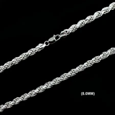8MM Solid 925 Sterling Silver Italian DIAMOND CUT ROPE CHAIN Necklace ITALY
