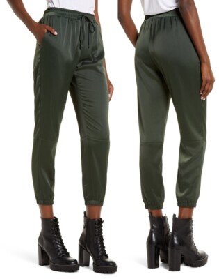 SOCIALITE Stretch Satin OLIVE Jogger Pants  Sz: XL -- now $59.99