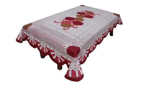 Floral Design Cotton 4 Seater Center Table Cover (Size: 100 x 150 CM, Maroon) US - Picture 2 of 3