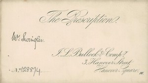 Antique Prescription Envelope Bullocks Chemist Hannover Square London