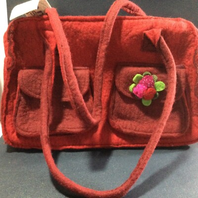 KuSan Tasche Handarbeit gekochte Wolle Handtasche in groß rot neu mit Etikett