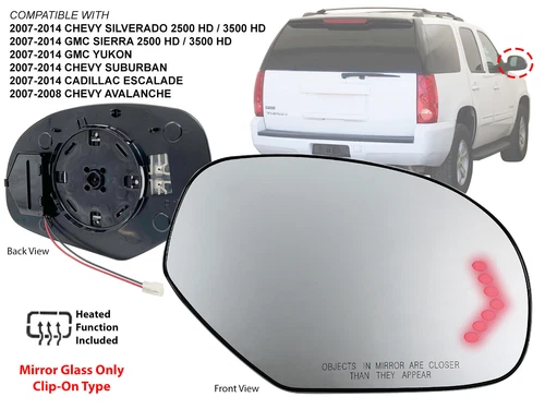For Mirror Glass W/ Signal Heated 07-14 SILVERADO TAHOE SUBURBAN Passenger Side