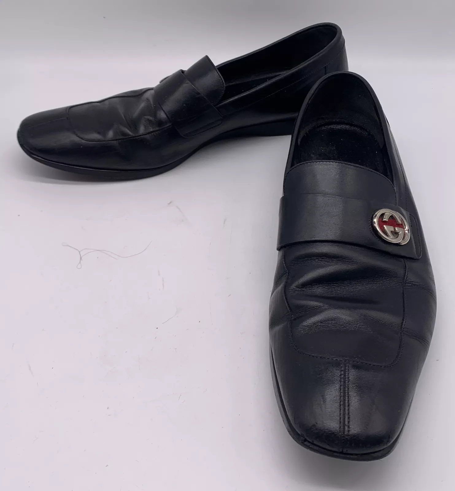 Mocassins homme Gucci cuir noir logo GG à enfiler taille 10,5 D