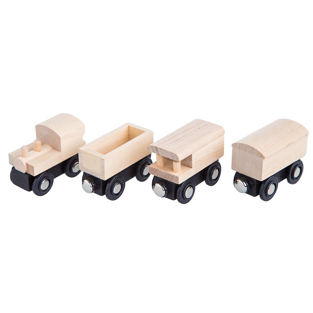 4 Orbrium Unpainted Wooden Train Cars Set Paint & Play Craft for Wood
