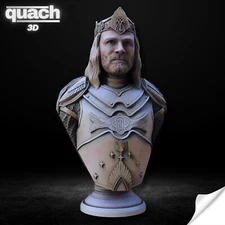 King Aragorn Bust (Pre Supported) LOTR Stl File 3D Printing, Gondor Stl 3D model