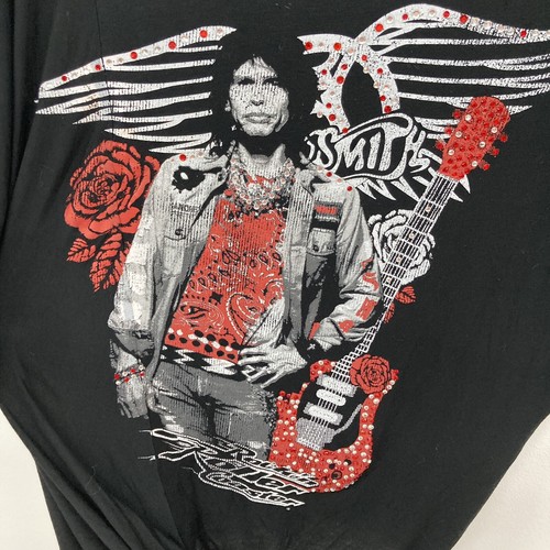 Rock'n Roller Coaster Areosmith Steven Tyler Womens Black Top Red /white Gems M - Picture 9 of 11