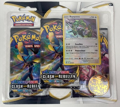 Pokémon Clash der Rebellen Rayquaza 3 Blister Booster Pack Deutsch NEU und OVP