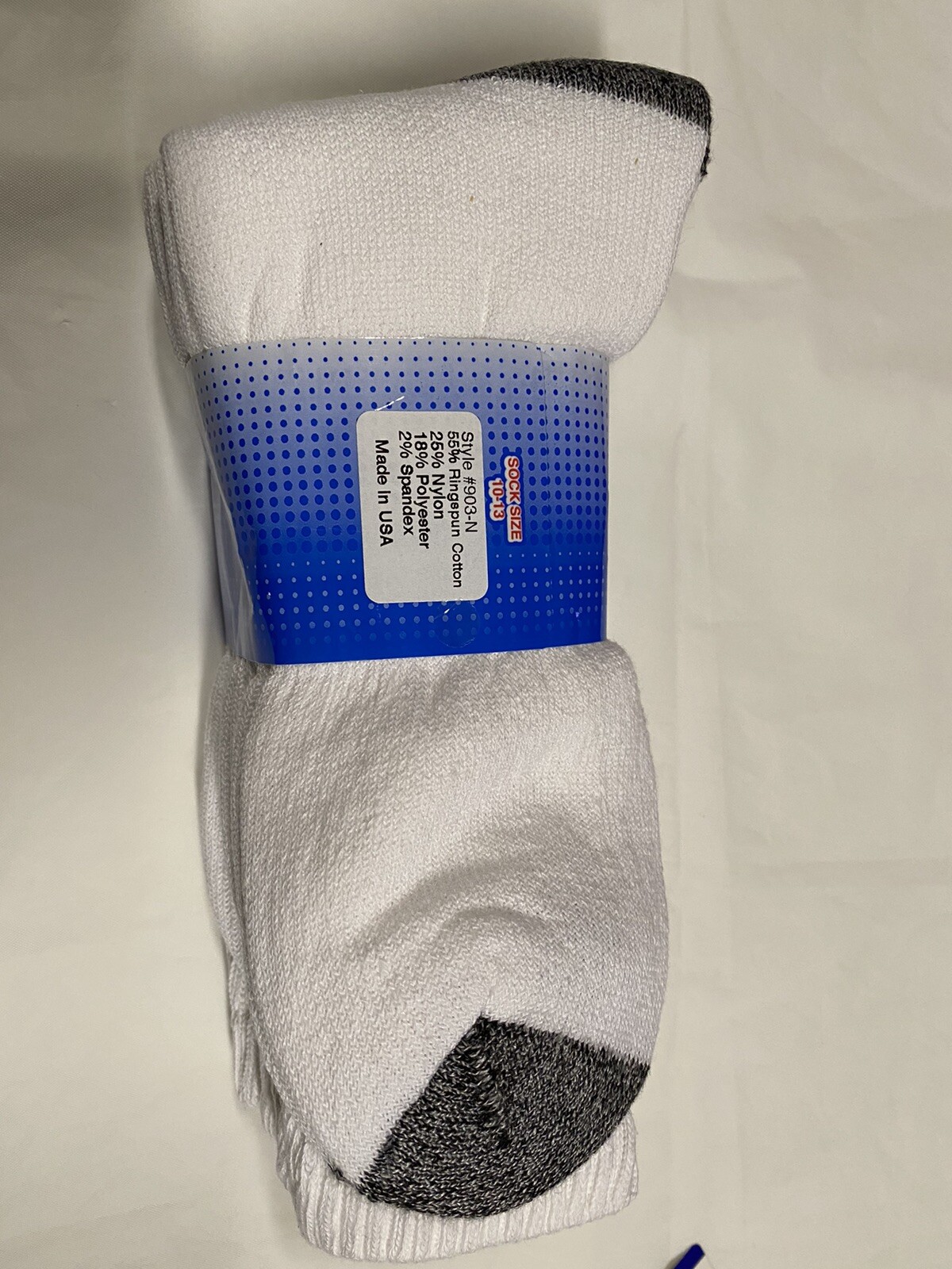 3 Pair Carolinas Best Cotton White Crew Socks Men's Size 1013. Arch