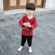 2Pcs Chinese Traditional Kids Boys Tang Suit Clothes Hanfu Cotton Retro Casual