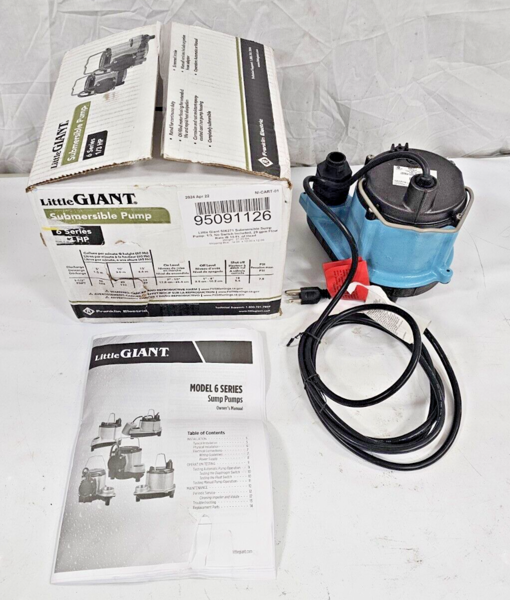 LITTLE GIANT Submersible Sump Pump: 1/3HP, 29 gpm Flow Rate 6-CIM