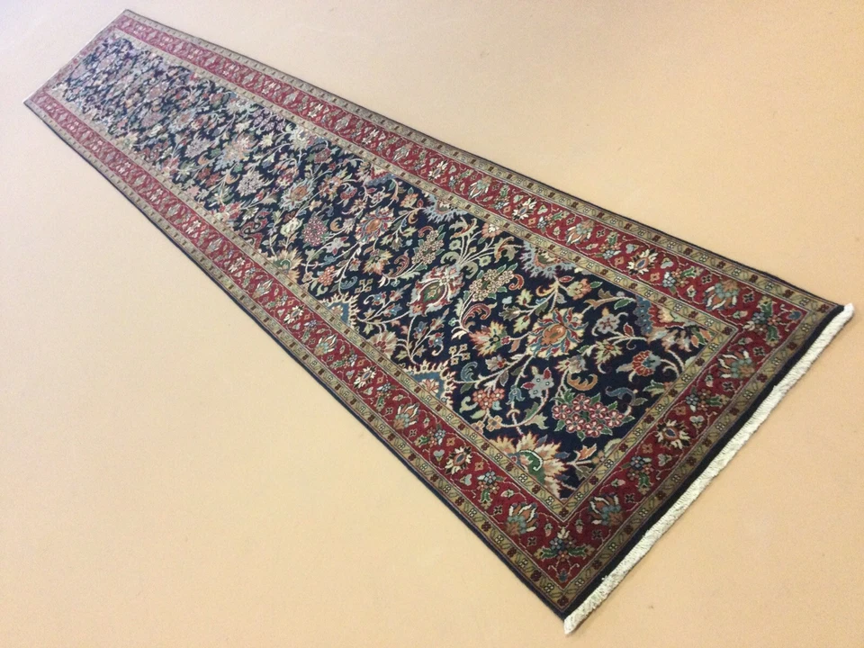 2’.7” X 13’.8” Blue Red Excellent Quality Floral All-Over Hand Knotted Runner - Image 4 of 4
