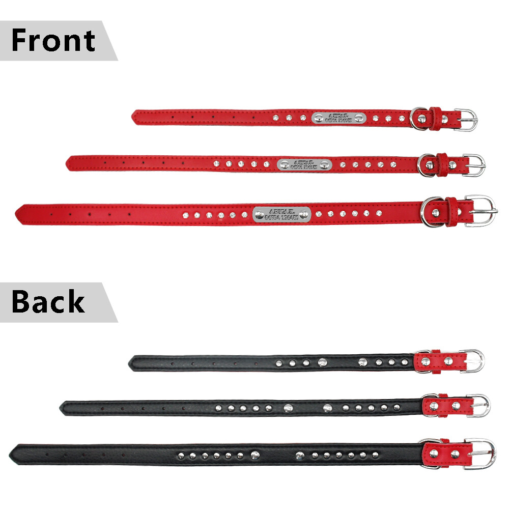 Bling Diamond Personalized Dog Collars Soft Leather Name Free Engrave